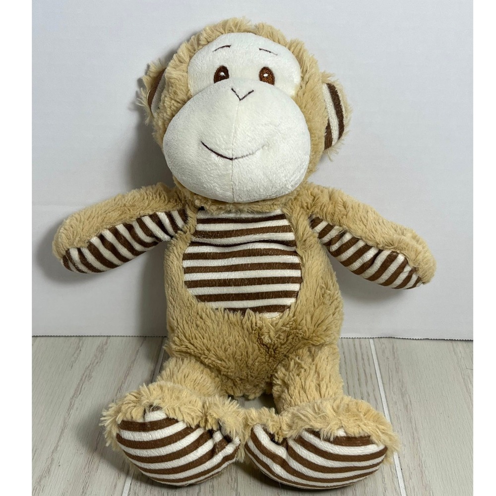 Beverly Hills Teddy Bear Co Monkey Plush Baby Rattle Tan Brown Striped